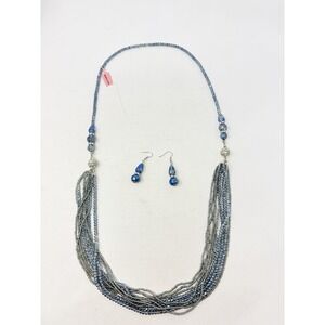 Shop LC Blue Glass/White Austrian Crystal Earrings/Drape Necklace Set 5573